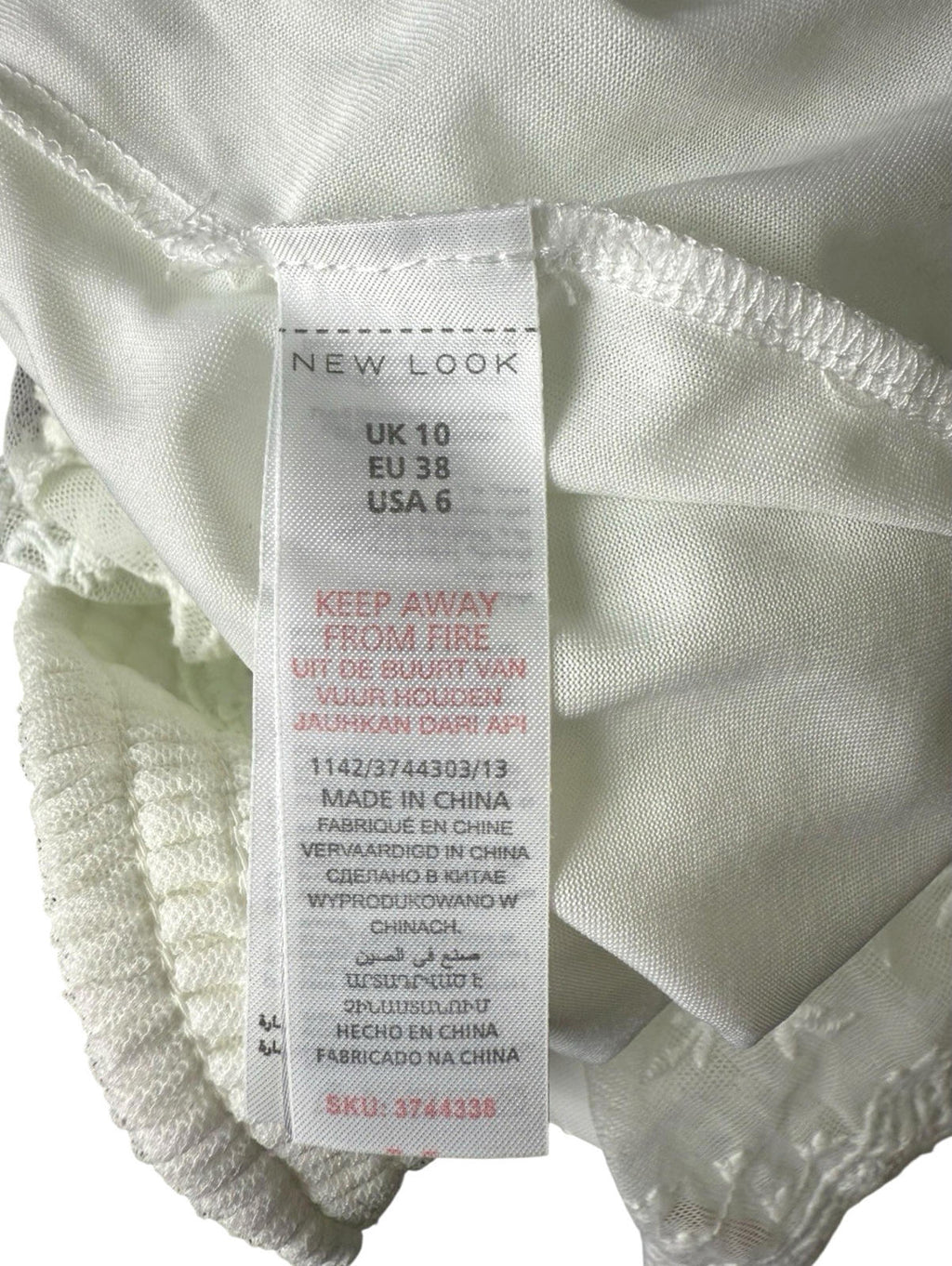 New Look Off Shoulder Blouse Women's UK Size 10 White Lace Trim Shirred Bardot