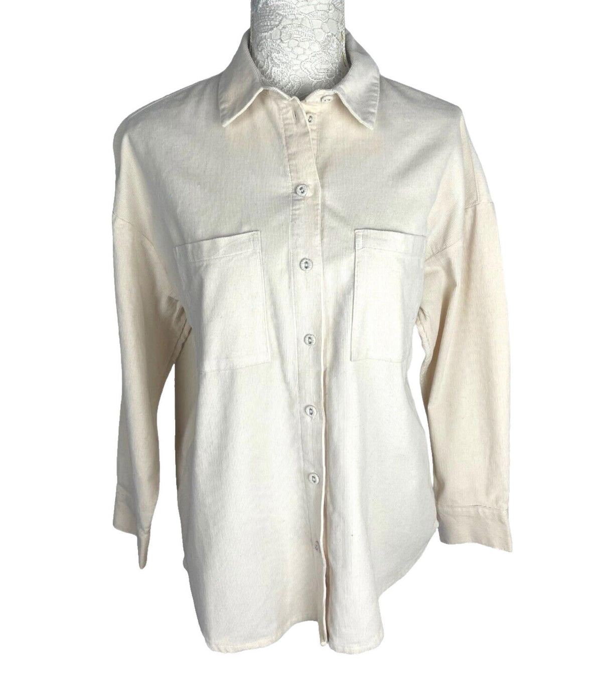 Divided By H&M Cream Over-sized Corduroy Shirt Women's UK Size XXS