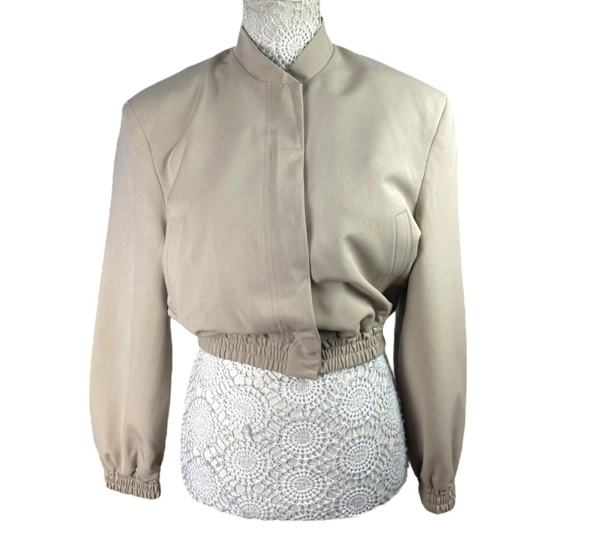 ASOS Beige Cropped Trench Coat Shoulder Pads High Neck Women's UK Size 8