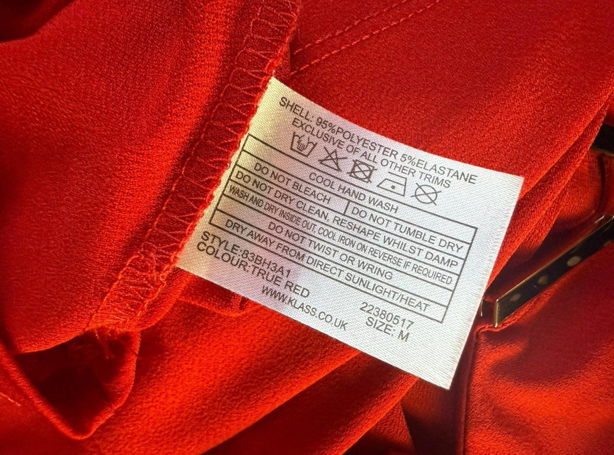 Klass Red Klass Bright Red Blouse 3/4 Sleeve Gold Buckle Detail Women's UK Size M