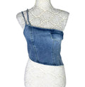 Blue Denim One Shoulder Asymmetrical Crop Top Mock Pocket Women's UK Size 8