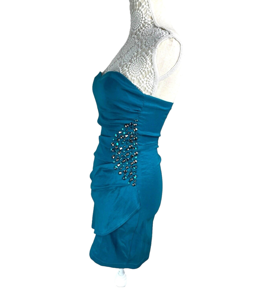 AX Paris Blue AX Paris Mini Dress Turquoise Ruched Off Shoulder Embellished Women's UK Size 8
