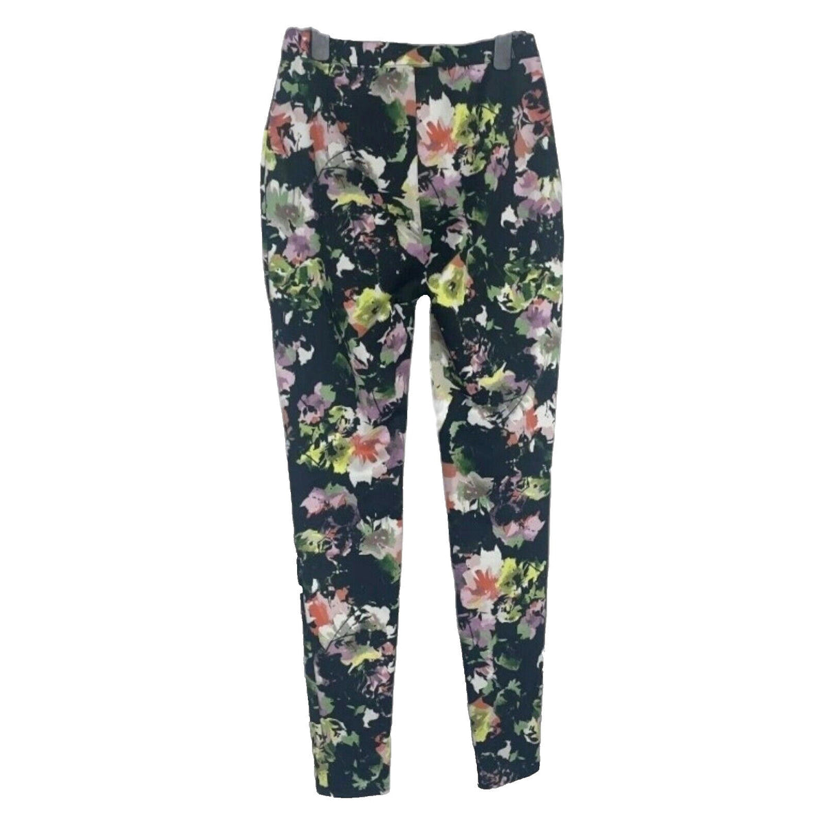 F&F Floral Trousers Skinny Fit Black High Waist Women's UK Size 8