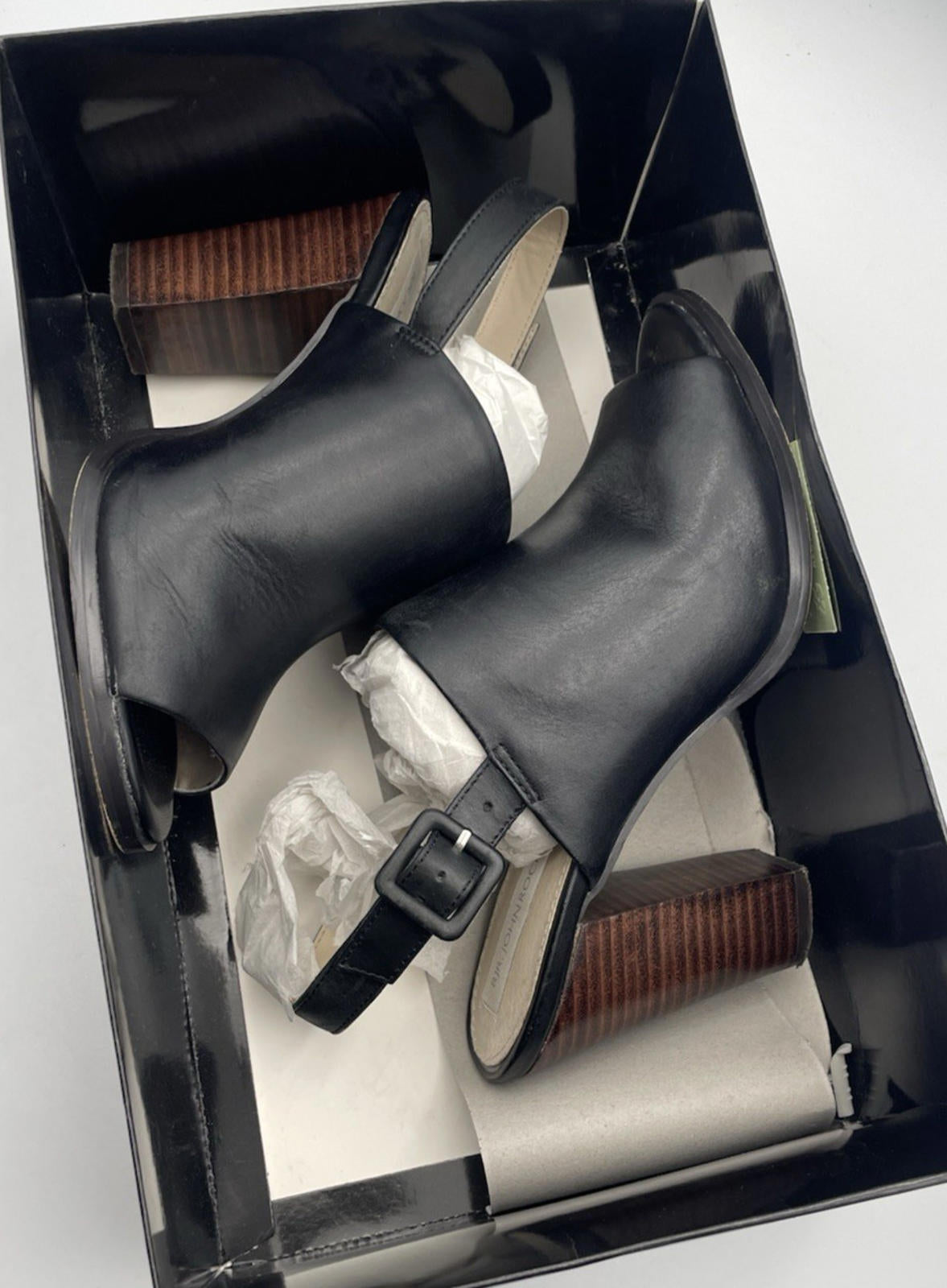 John Rocha Black RJR John Rocha Black Leather Peep Toe Block Heel Shoes Women's UK Size 5 (EU 38)