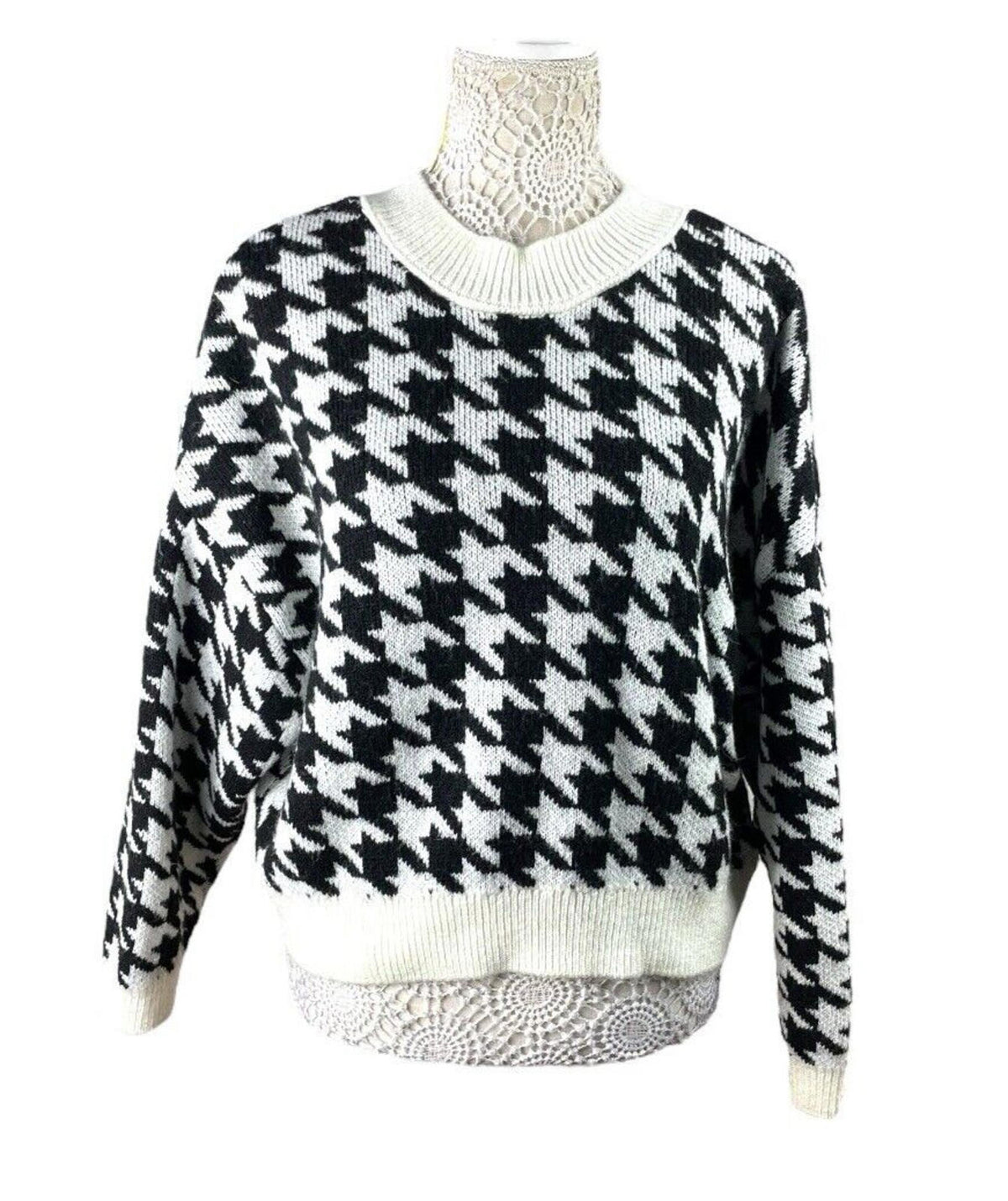 Stradivarius Black & White Houndstooth Jumper Relaxed Fit Women's UK Size XS