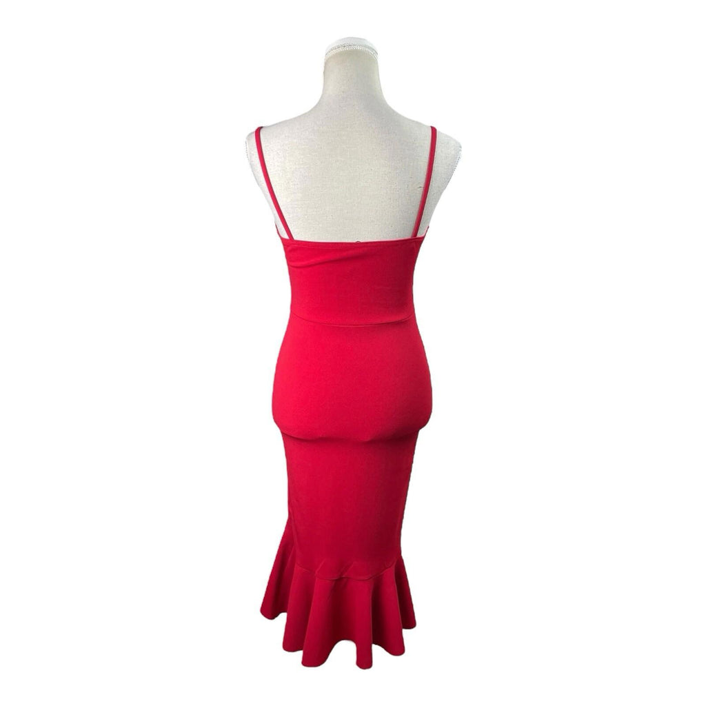 Boohoo Red Strappy Frilled Hem Midi Dress Women’s UK Size 8
