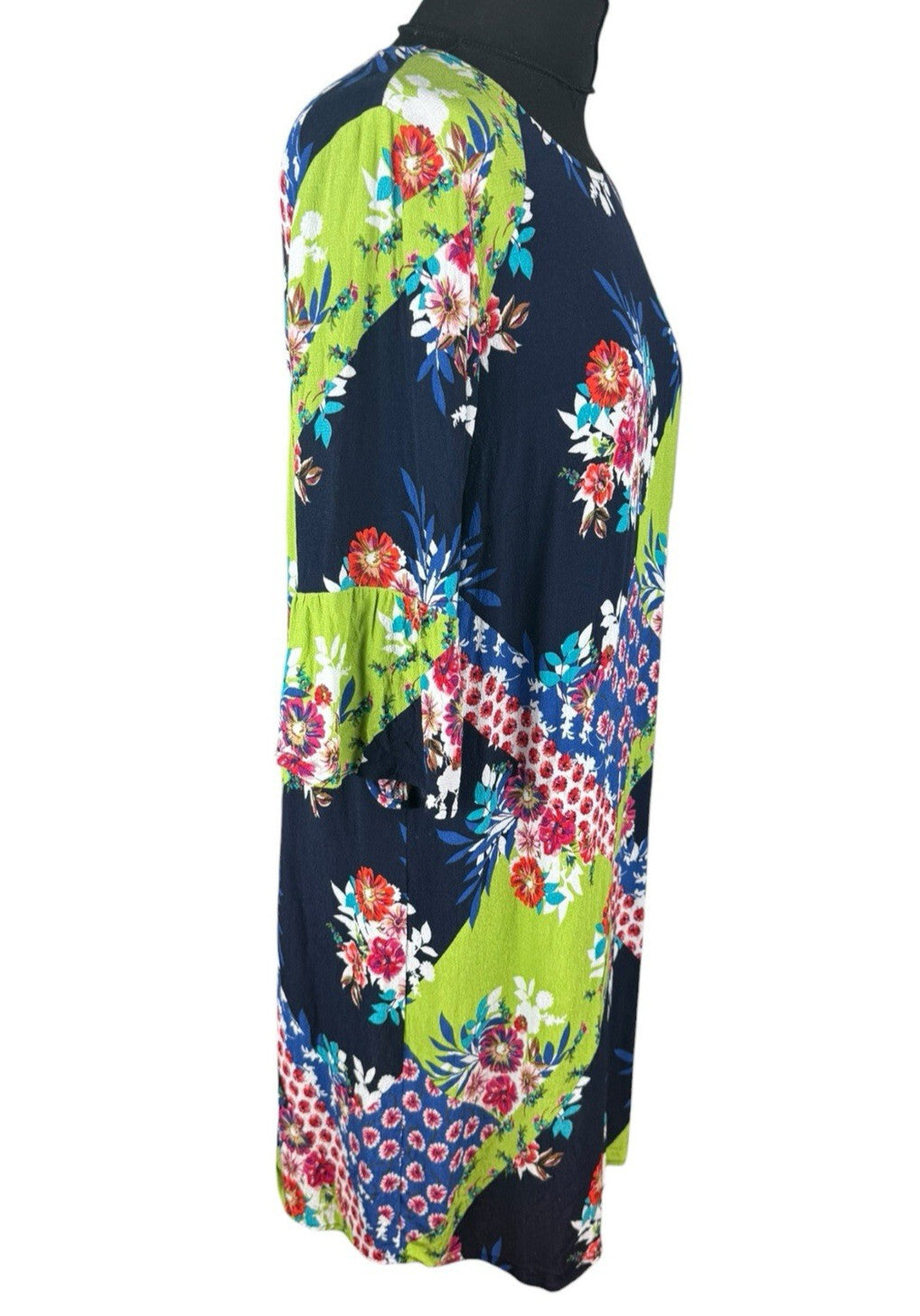 Next Floral Patchwork Shift Dress Women’s UK Size 16 Mini Lightweight 3/4 Sleeve
