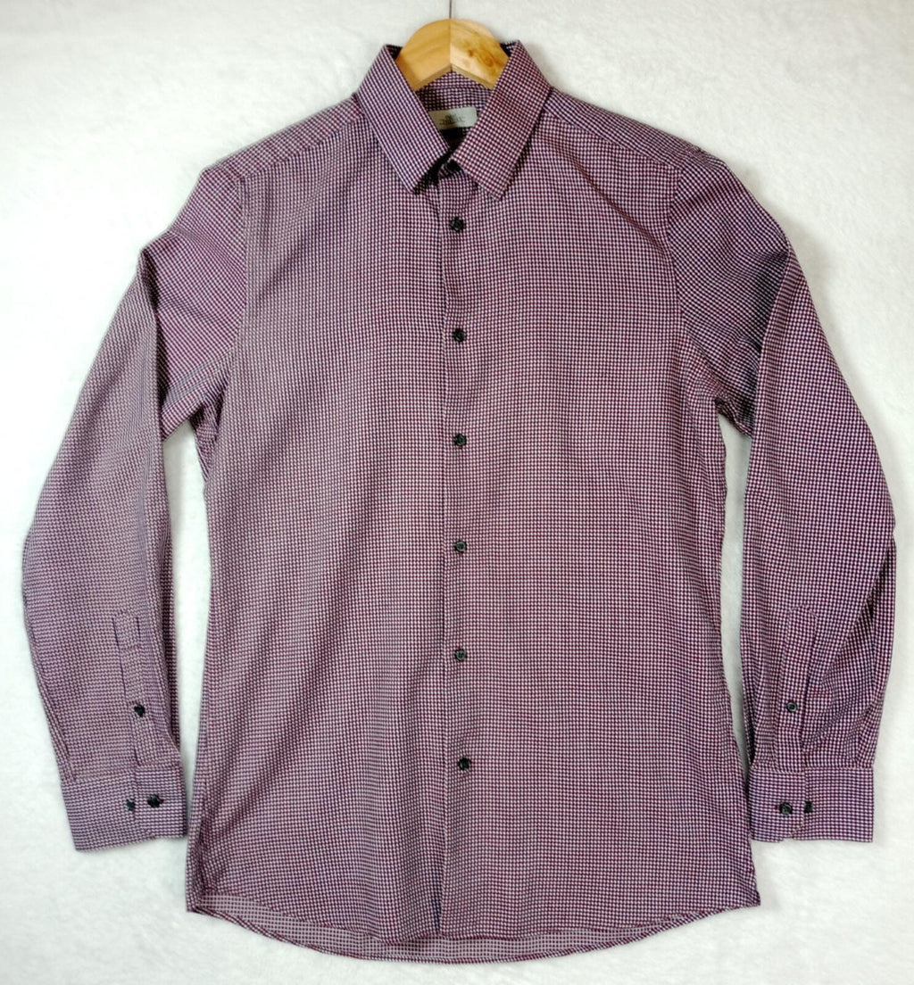 Next Shirt Men's UK Size S Long Sleeve Red Check Mixed Fabric Slim Fit
