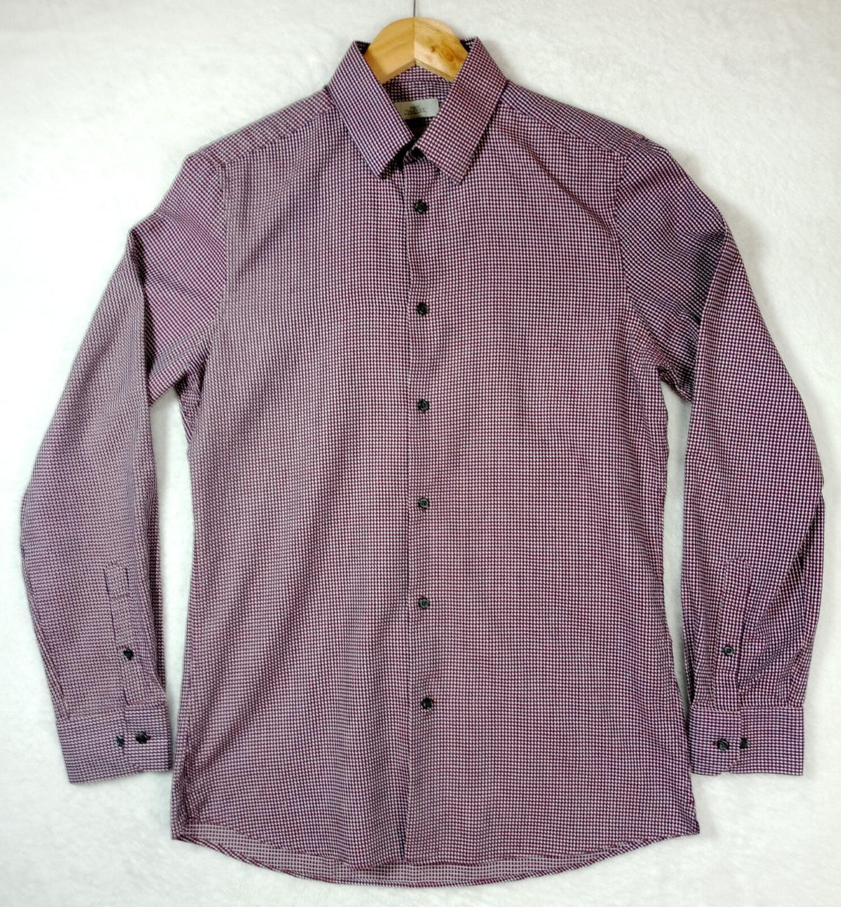 Next Shirt Men's UK Size S Long Sleeve Red Check Mixed Fabric Slim Fit