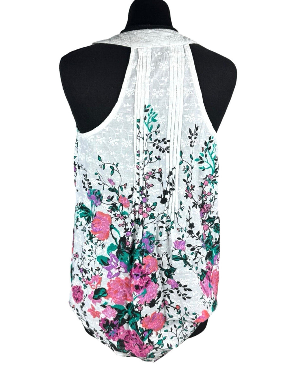 F&F Floral Blouse Women's UK Size M Button Up White Embroidered Sleeveless