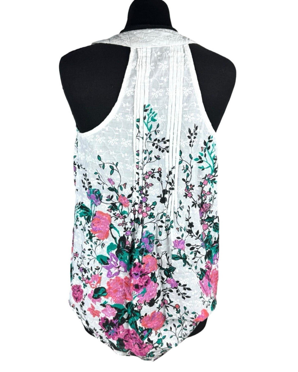 F&F Floral Blouse Women's UK Size M Button Up White Embroidered Sleeveless