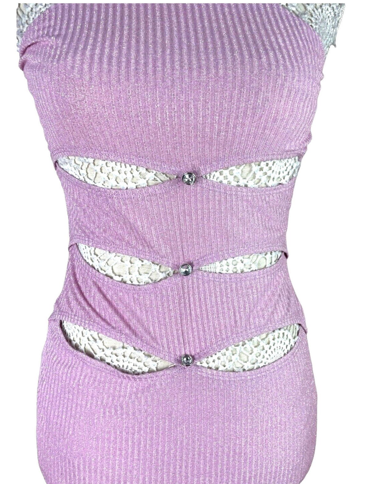 Figi Lilac Ribbed Cut Out Bodycon Mini Dress Halter Neck Women's UK Size 8
