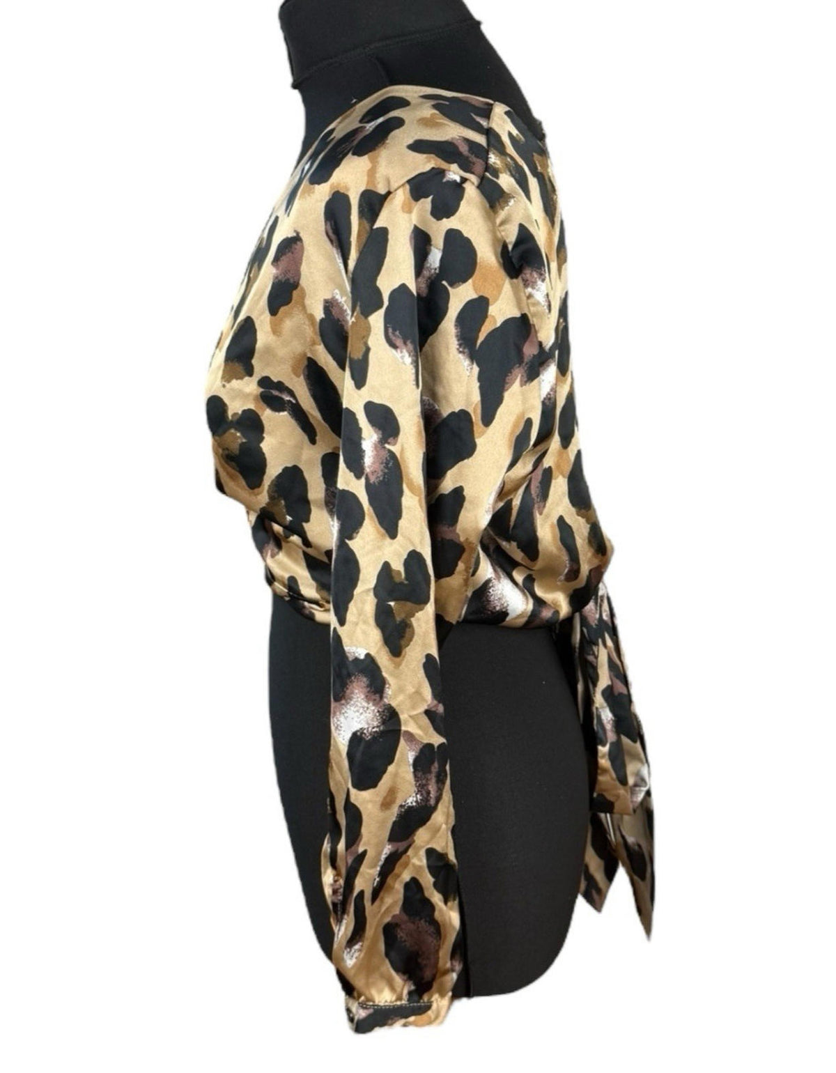 Boohoo Satin Crop Top Leopard Print Backless V Neck Women's UK Size 12