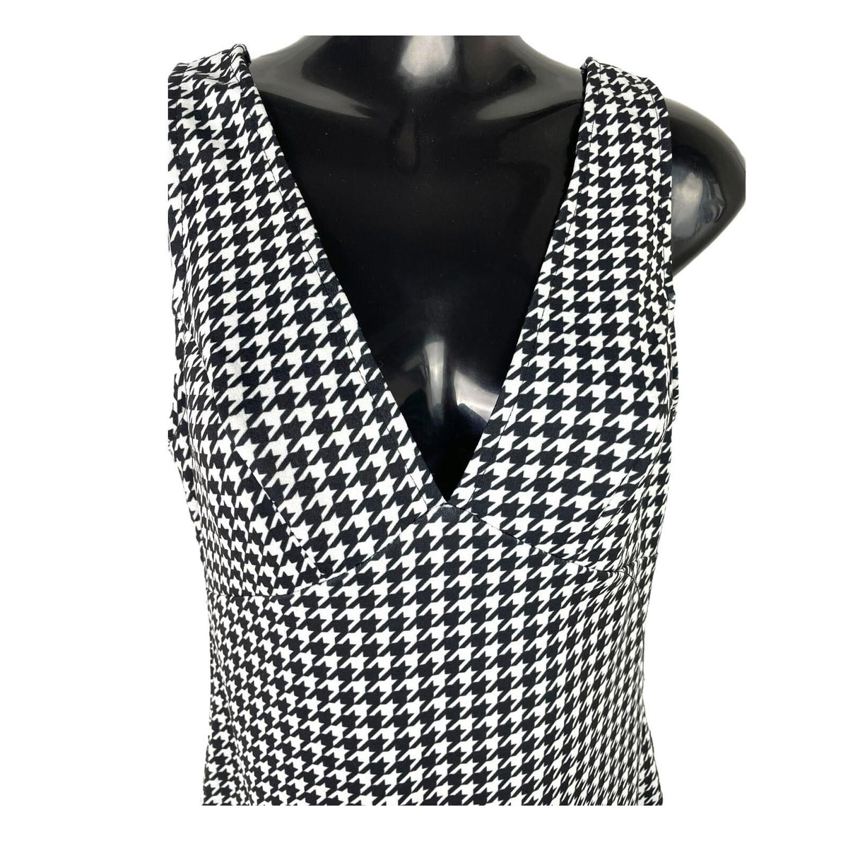 New Look Houndstooth Print Midi Dress Women's UK Size 6 Petite A-Line V-Neck