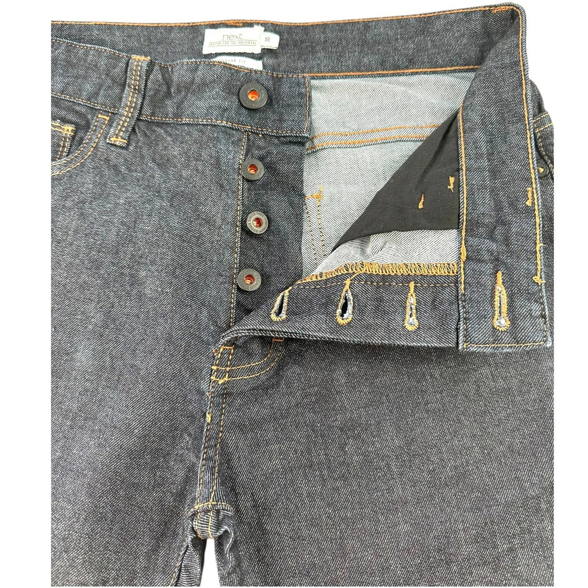 Next Denim Shorts Men's UK Size 30" W Regular Fit Navy Blue Button Front Rolled Cuffs