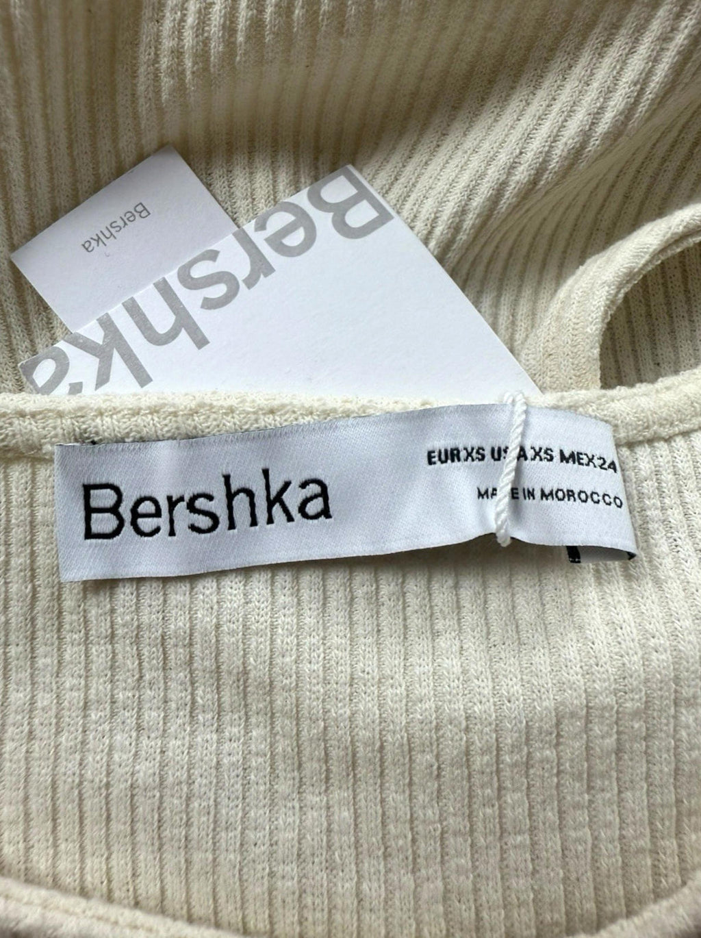 Bershka Cream Ribbed Crop Top Ribbed Tie Front Women's UK Size XS