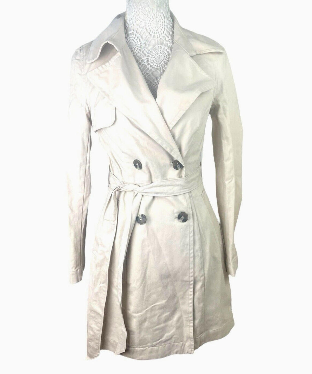 Divided Trench Coat Light Beige Cotton Double Breasted Belted Women's UK Size XS