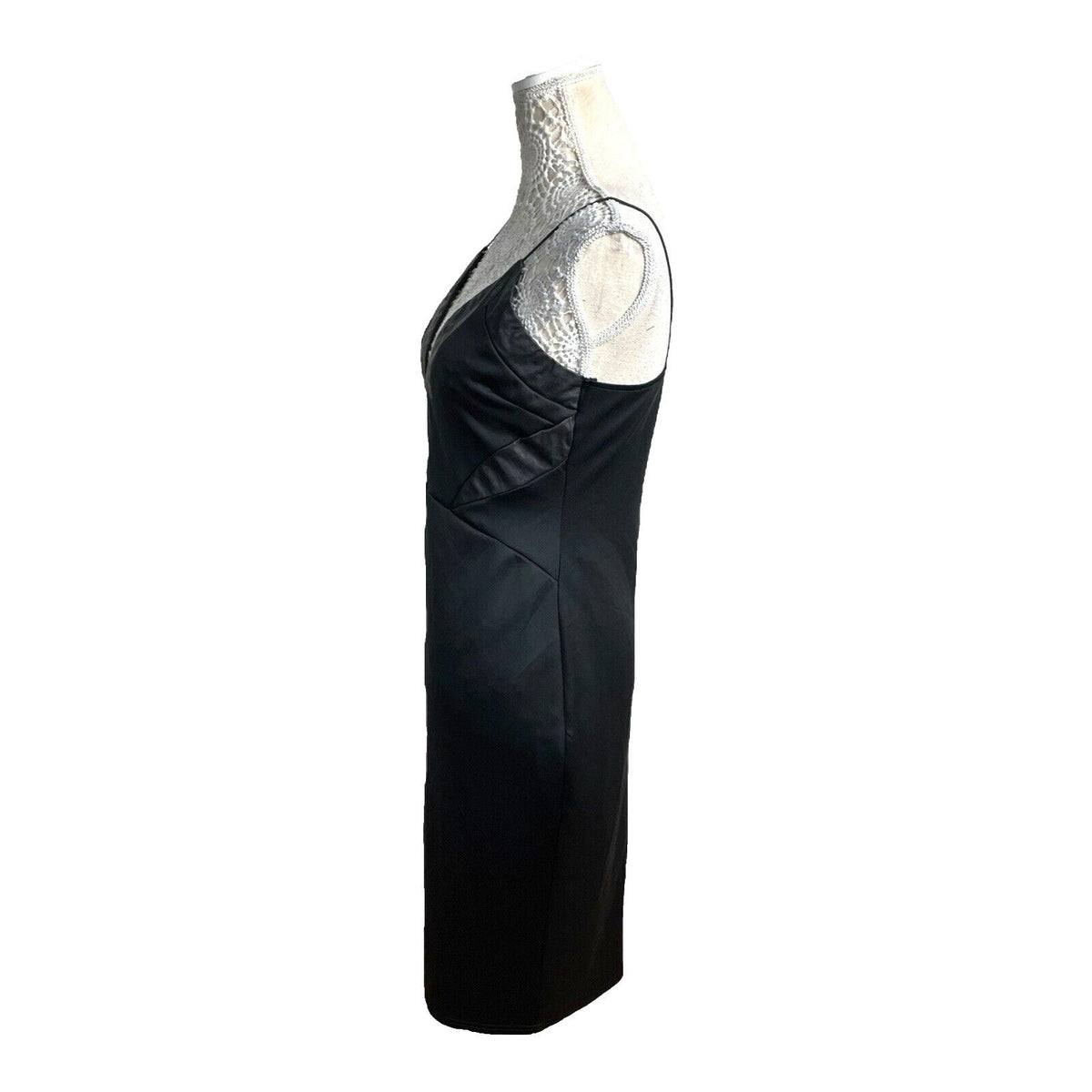 AX Paris Black Midi Dress Body Con Faux Leather Panels Women's UK Size 12