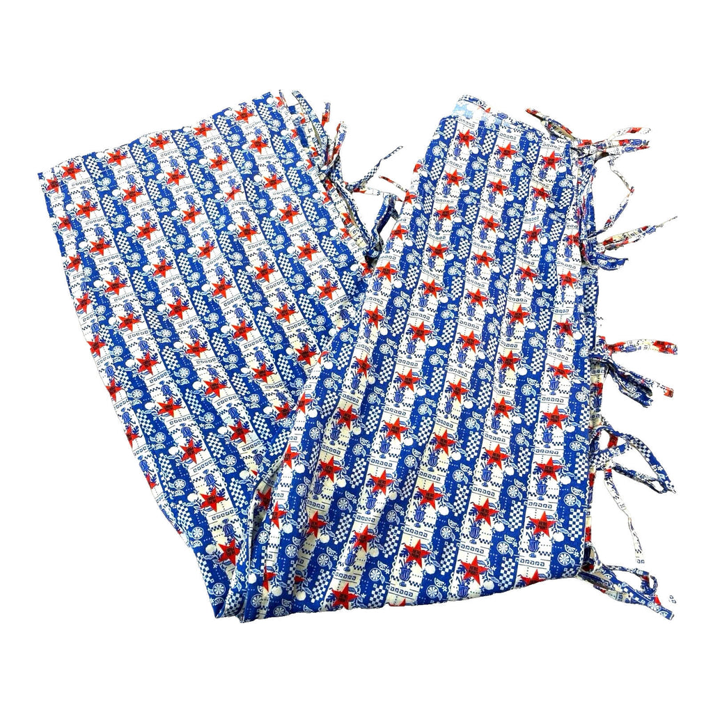 Blue & Red Star Print Straight Leg Trousers Tie Side Detail Women's UK Size 8