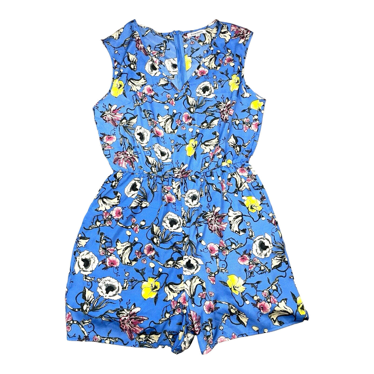 Glamorous Blue Satin Playsuit Floral Print Women's UK Size 12