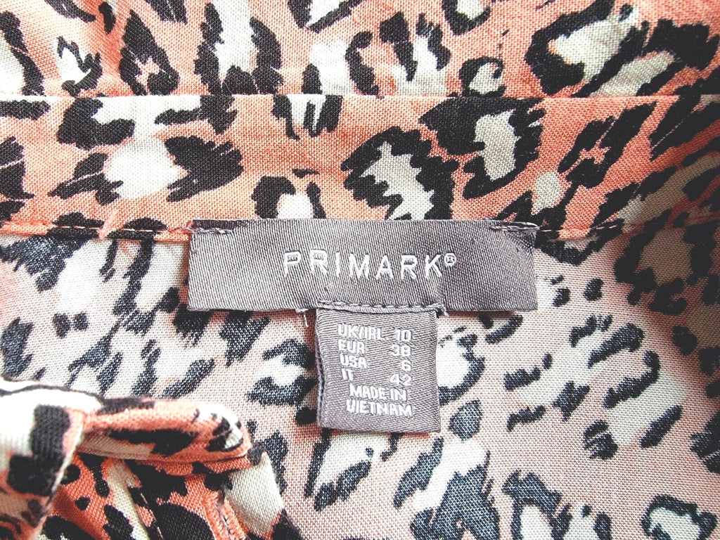 Primark Leopard Print Shirt Women's UK Size 10 Pink Button Down Long Sleeve