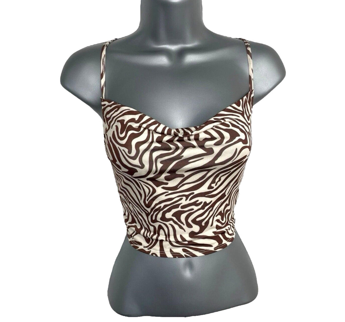 Stradivarius Crop Top Swirl Design Tie Back Design Women's UK Size XS