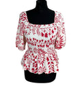 Peacocks Peplum Frill Top Women's UK Size 10 Square Neck Bell Sleeve White Red