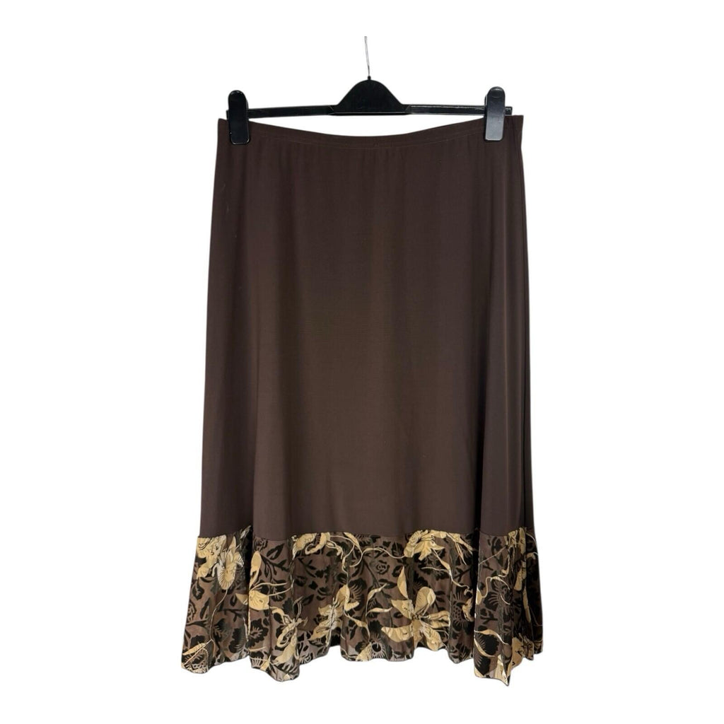 Saksos Skirt And Top Co-Ord Set Women's UK Size XL Stretch Floral Frill Brown