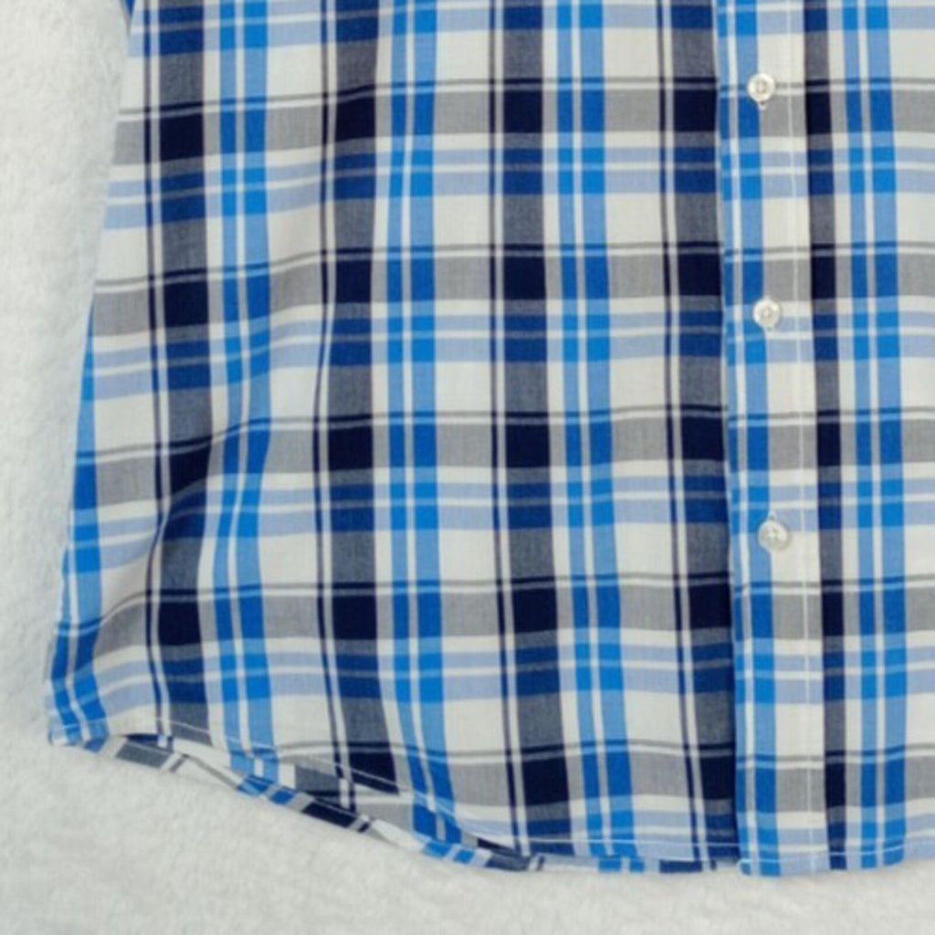 Lee Cooper Men's Shirt UK Size L Blue Check Short Sleeve Pockets 100% Cotton