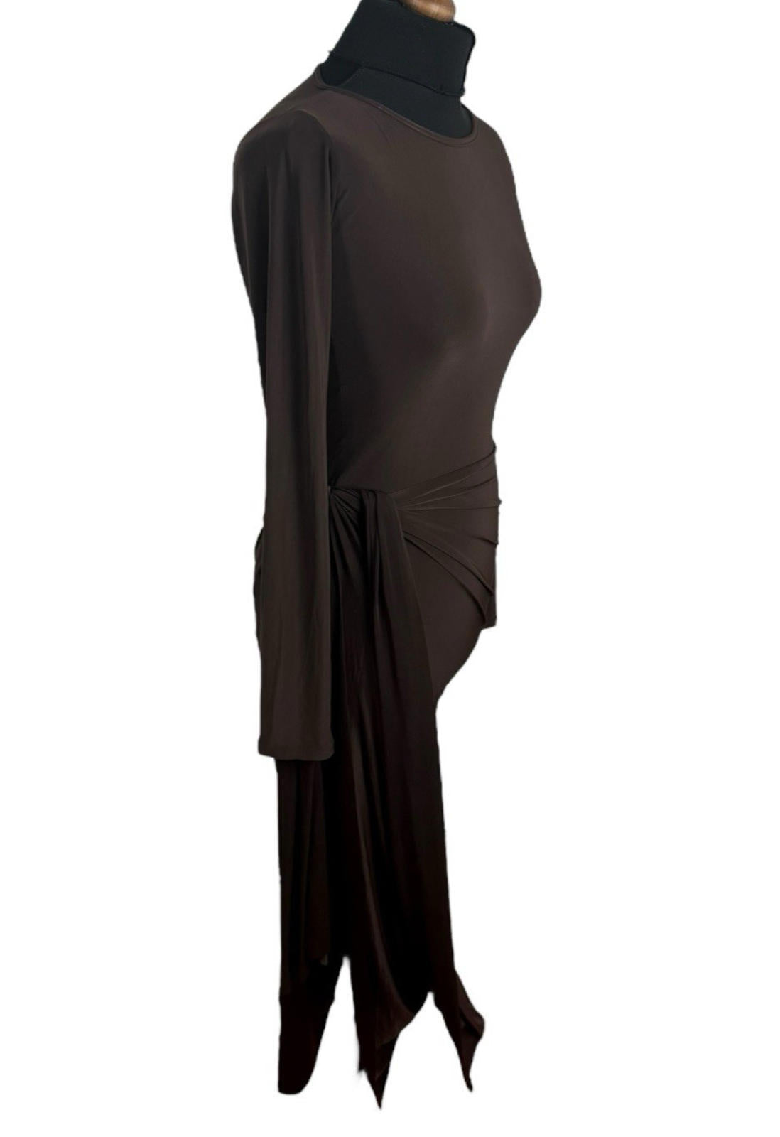 Brown Bodycon Wrap Dress Maxi Stretch Slimfit Slimming Womens UK Size A
