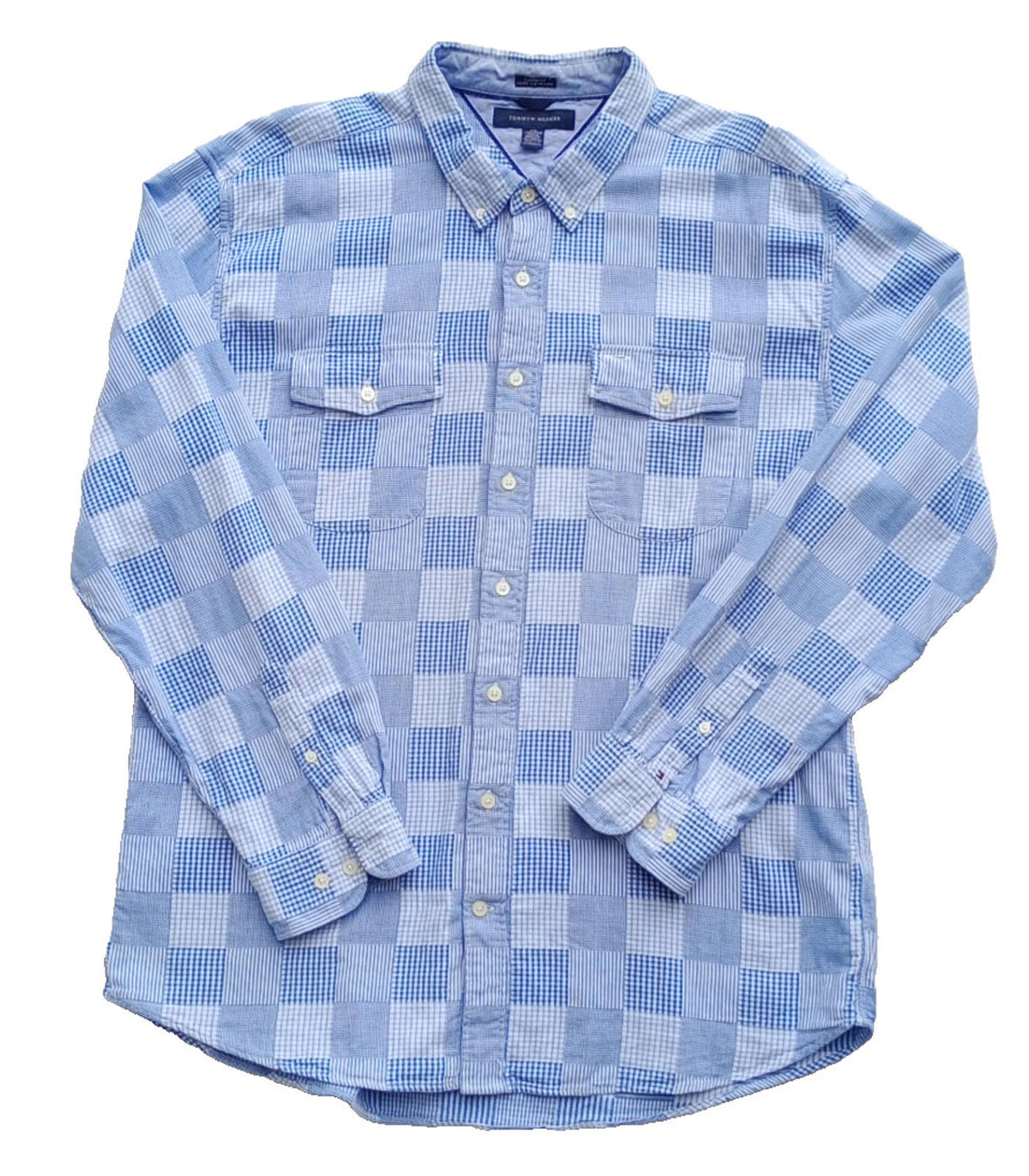 Tommy Hilfiger Men's UK Size 2XL Blue Check Long Sleeve Pockets Easy Care
