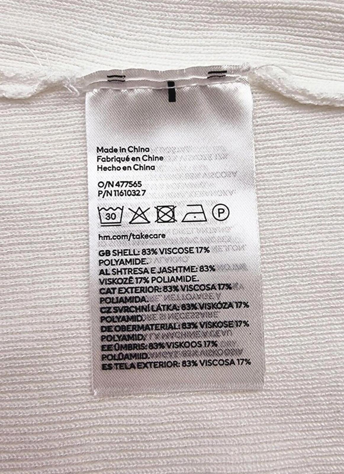 Divided by H&M White Divided Crop Top White Ribbed Blouse Women's UK Size XS