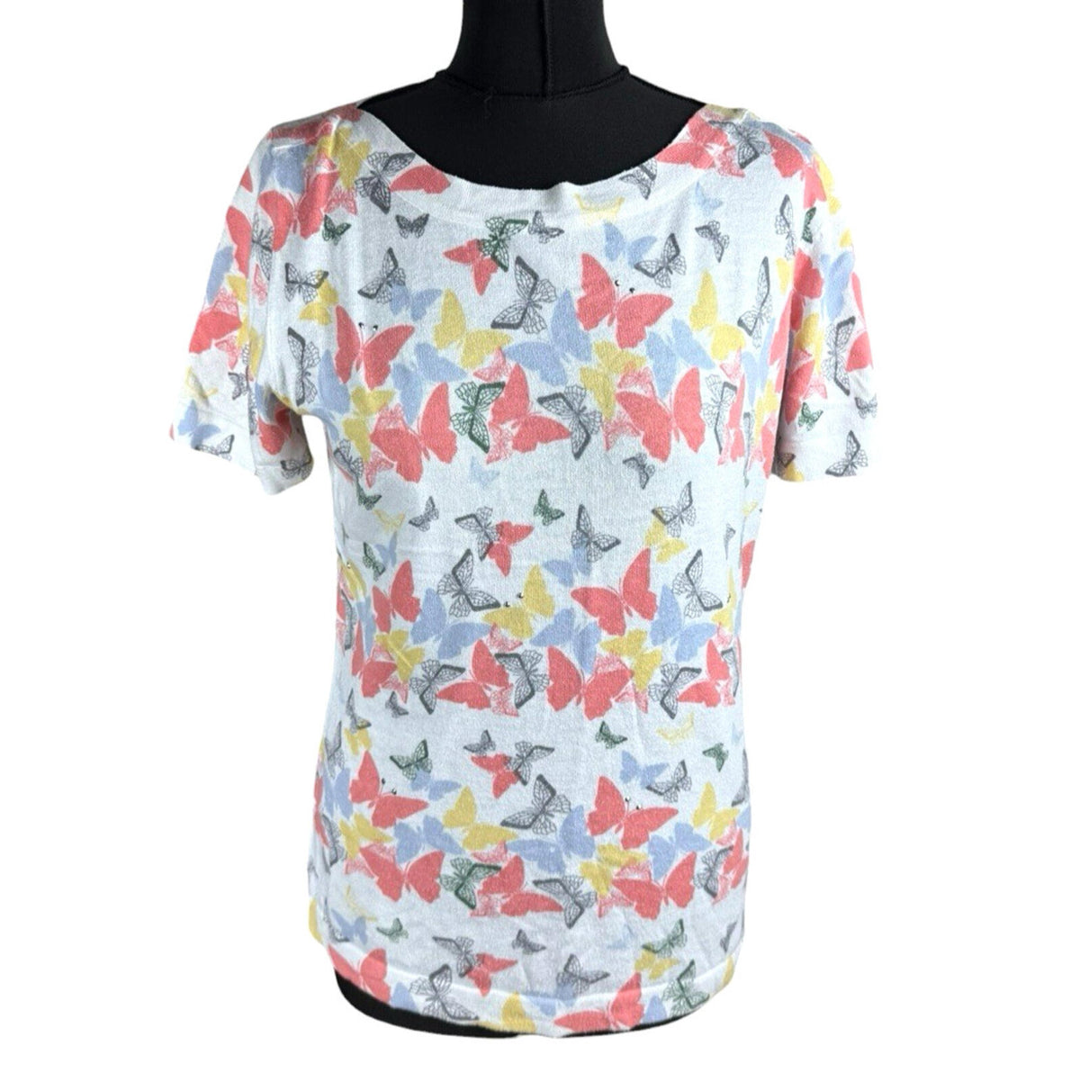Next White Next Butterfly Print T-Shirt Top Women's UK Size 12 Multi-Color Studded Accents