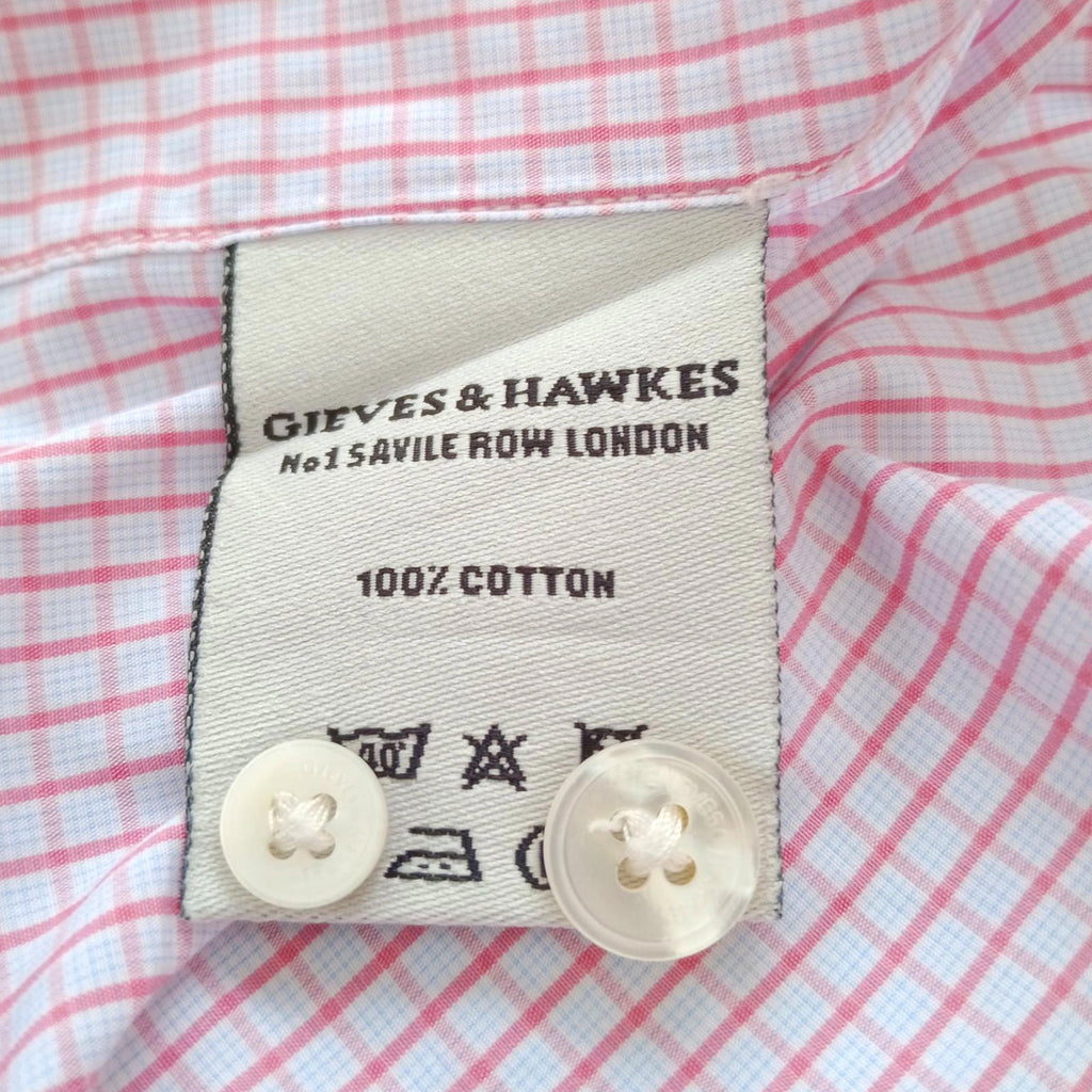 Gieves & Hawkes Pink Gieves & Hawkes Pink Check Long Sleeve Shirt Men's UK Size M 37" Chest
