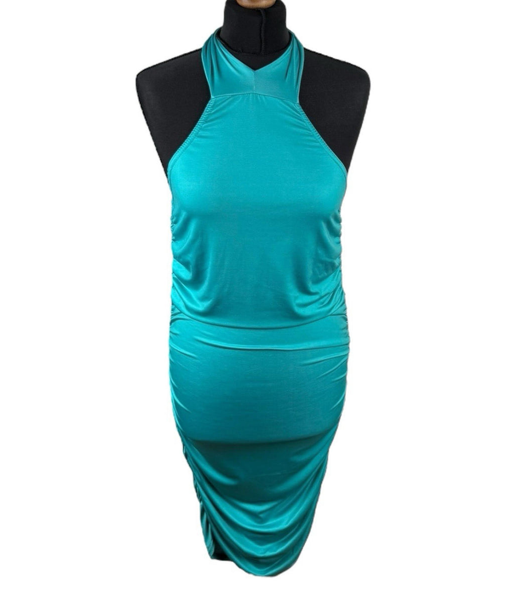 Pretty Little Thing Green Midi Dress Bodycon Halter Neck Women’s UK Size S
