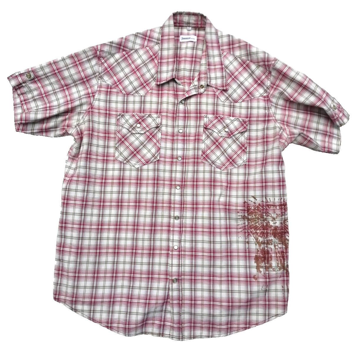 Jacamo Men's Shirt UK Size XL Red White Check Graphic Print Snap Buttons Pockets