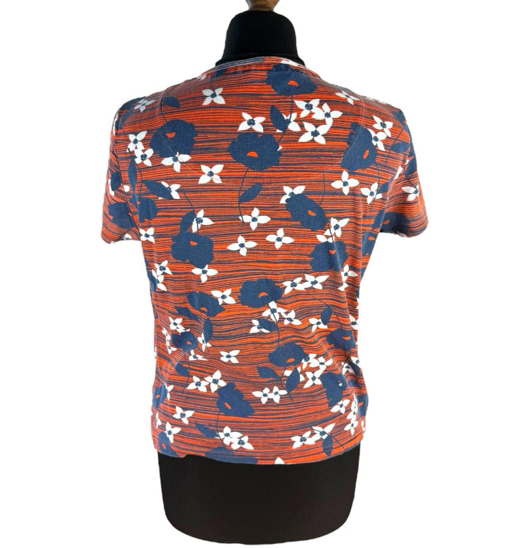 Maine Orange Floral T-shirt Top Blouse Crew Neck Women's UK Size 14