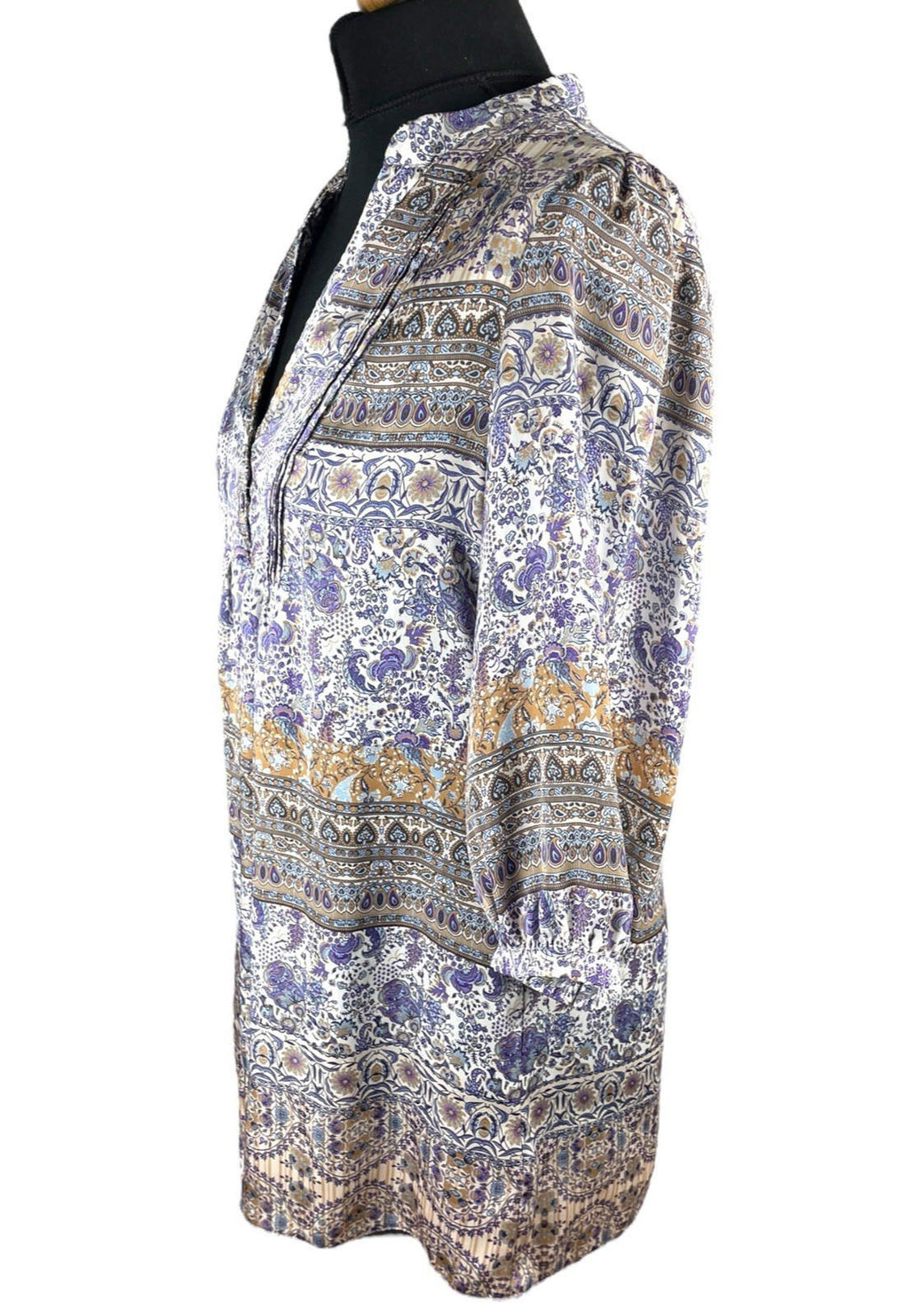 Wallis Satin Tunic Top Women's UK Size 10 Paisley 3/4 Blouson Sleeves V-Neckline