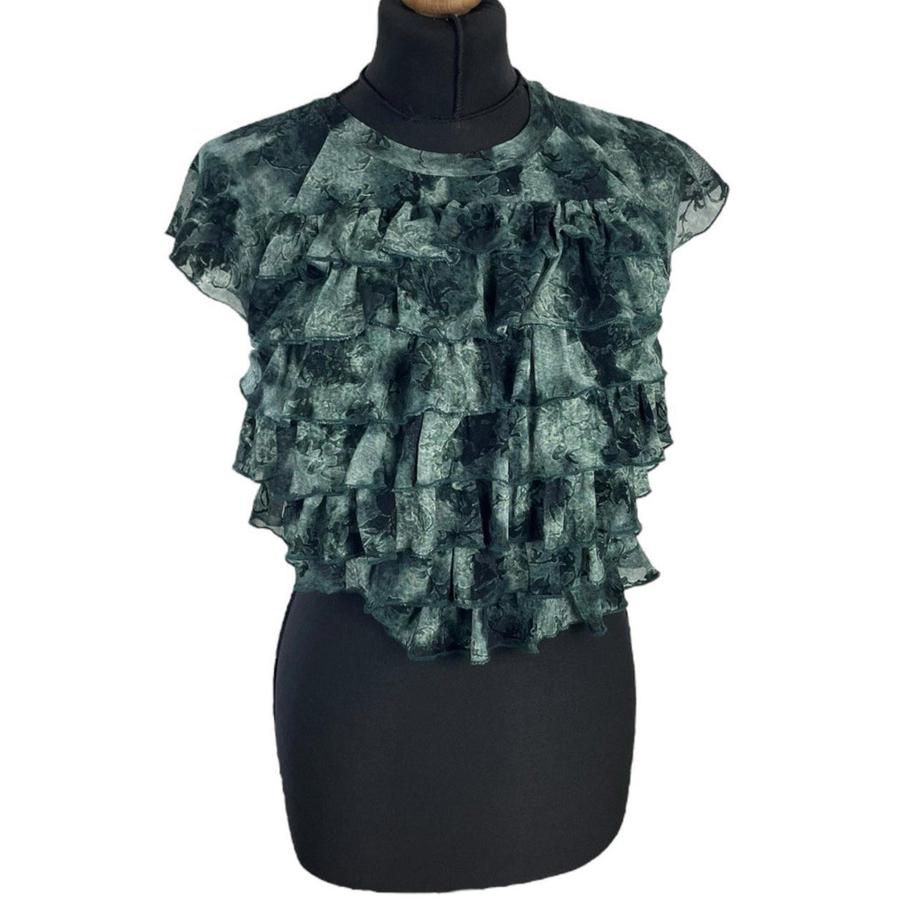 Pretty Little Thing Green Crop Top Ruffle Layered High Beck Women's UK Size 8