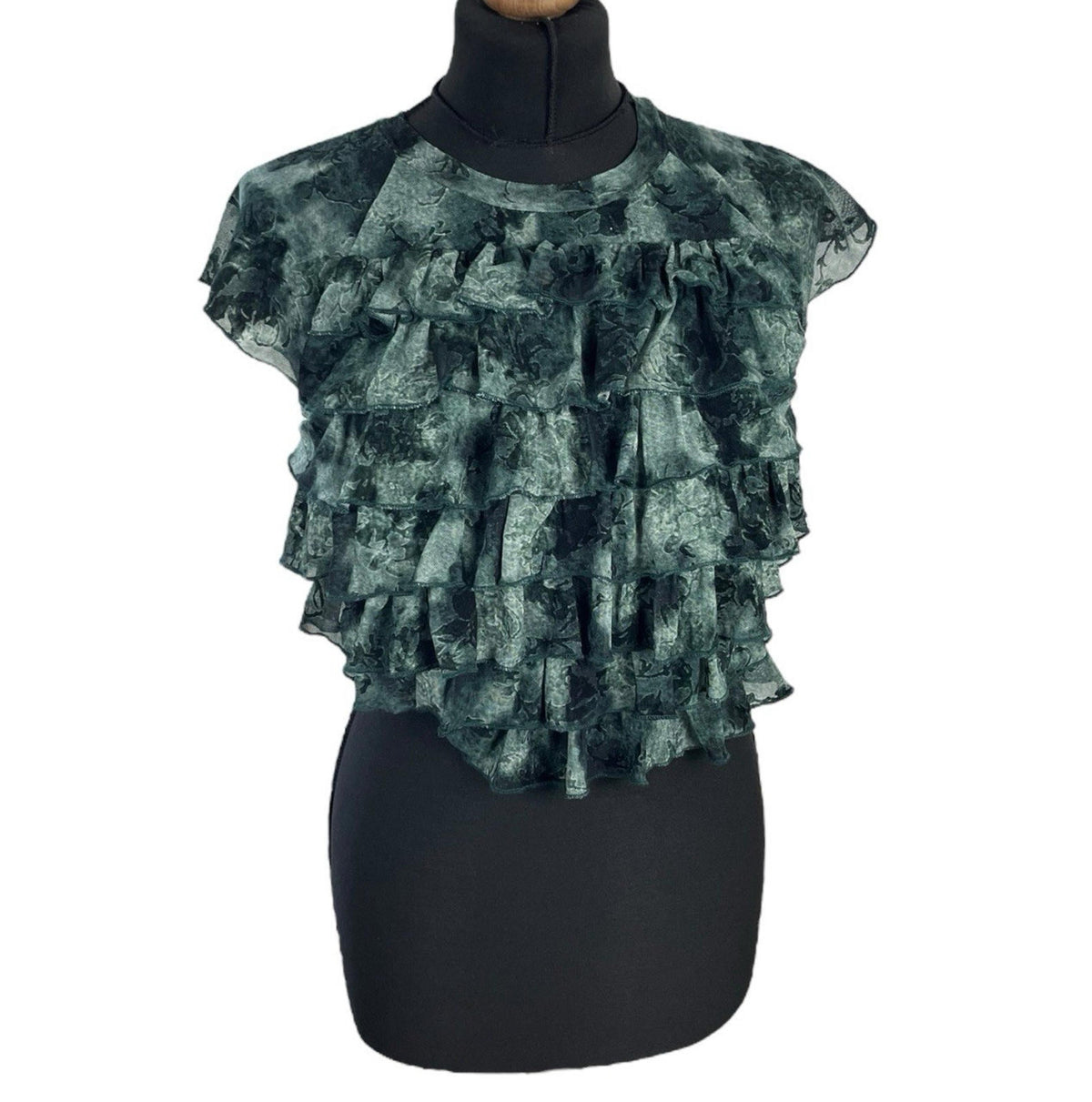 Pretty Little Thing Green Crop Top Ruffle Layered High Beck Women's UK Size 8