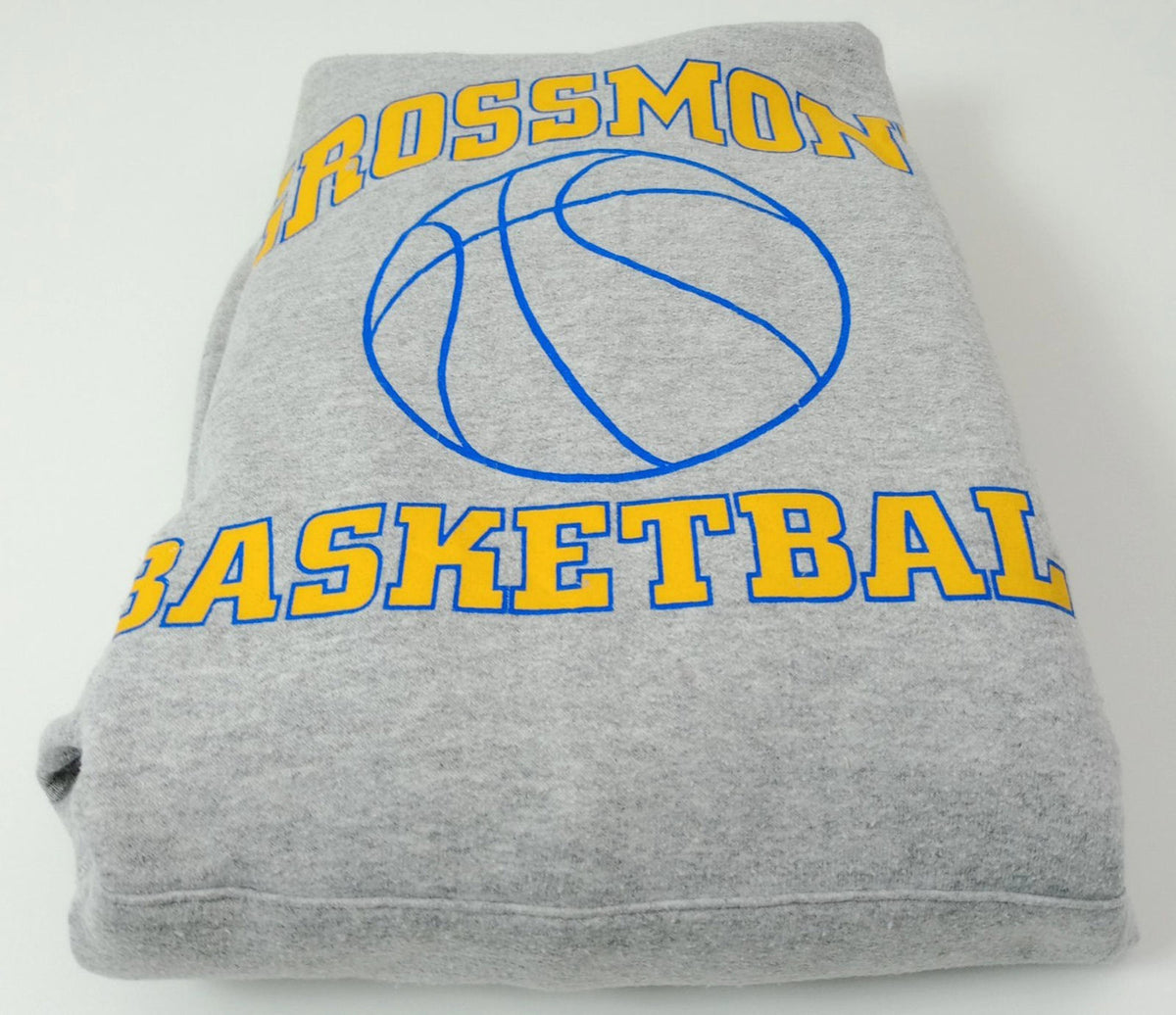 Hanes Gray Grossmont Basketball Hoodie Men's UK Size L Grey Jersey Hooded Pockets Cotton