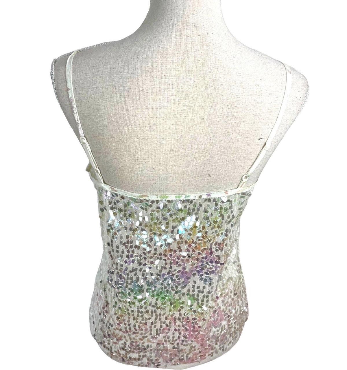 White Sequin Crop Top & Waistcoat Co-Ord Women's UK Size 8 Iridescent Butterfly Detail