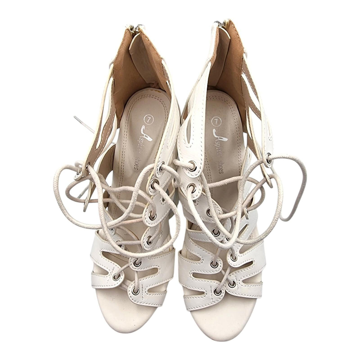 Aspirer Shoes White Aspirer Wedge Shoes Women's UK Size 7 Ankle Strap White Lace Up Faux Leather