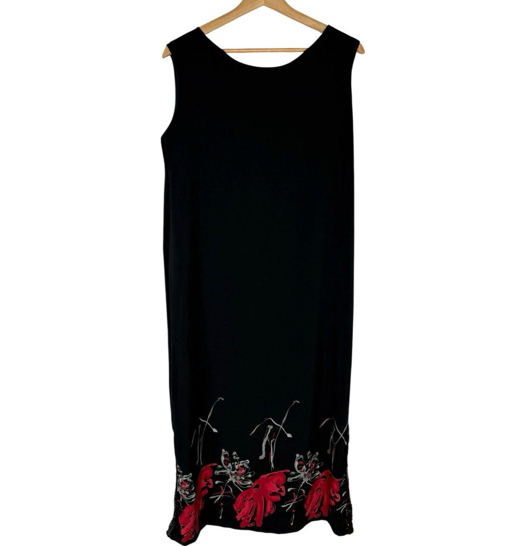 Floral Dress Set Women's UK Size XL (16) Chiffon Midi Cardigan & Scarf Black Red