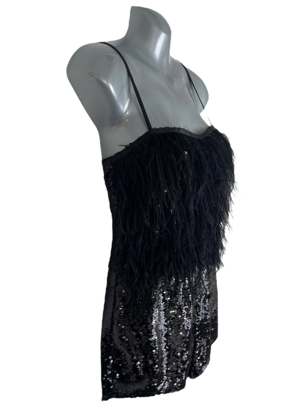 Pretty Little Thing Sequin Playsuit Women's UK Size 8 Feather Detail Strappy