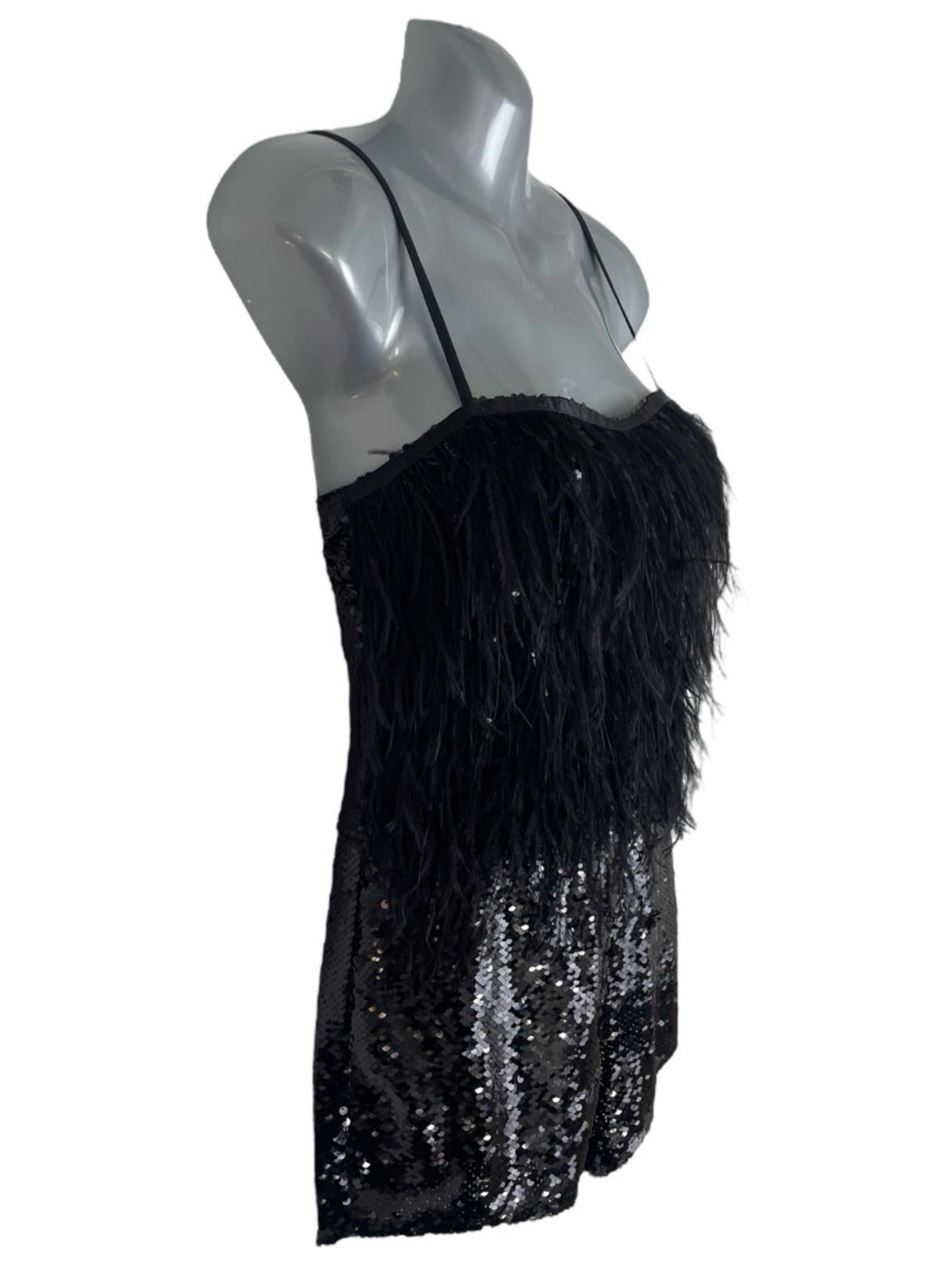 Pretty Little Thing Sequin Playsuit Women's UK Size 8 Feather Detail Strappy