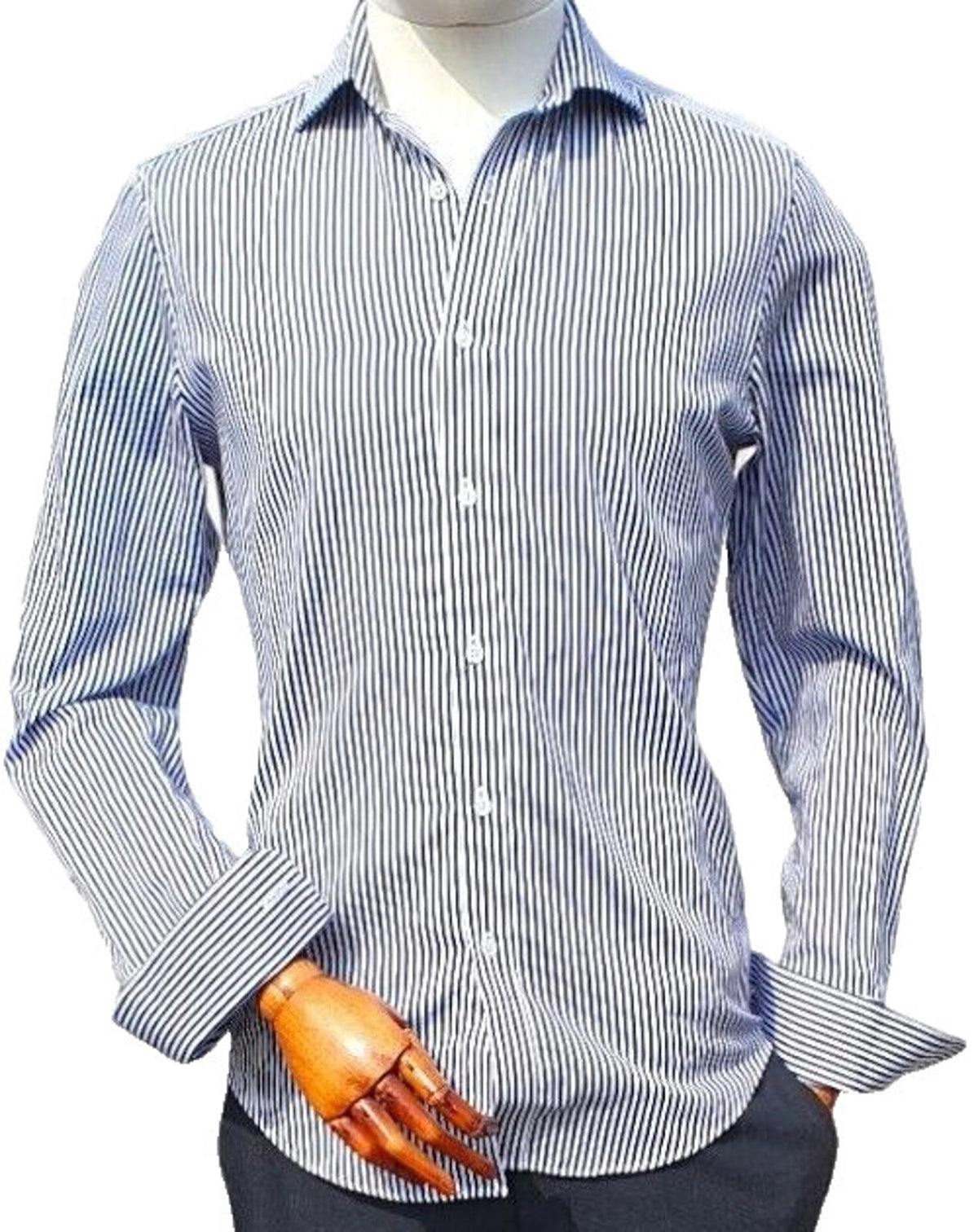 Jasper Conran Shirt Blue & White Stripe 100% Cotton Men's 38" Chest 15" Collar