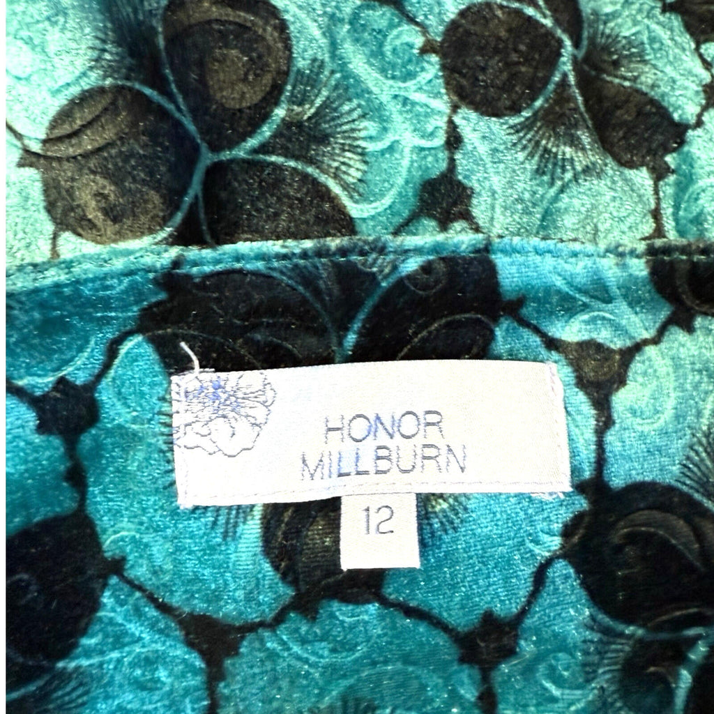 Honor Milburn Black Honor Milburn Velour Top Women's UK Size 12 Floral Velour Blue Black