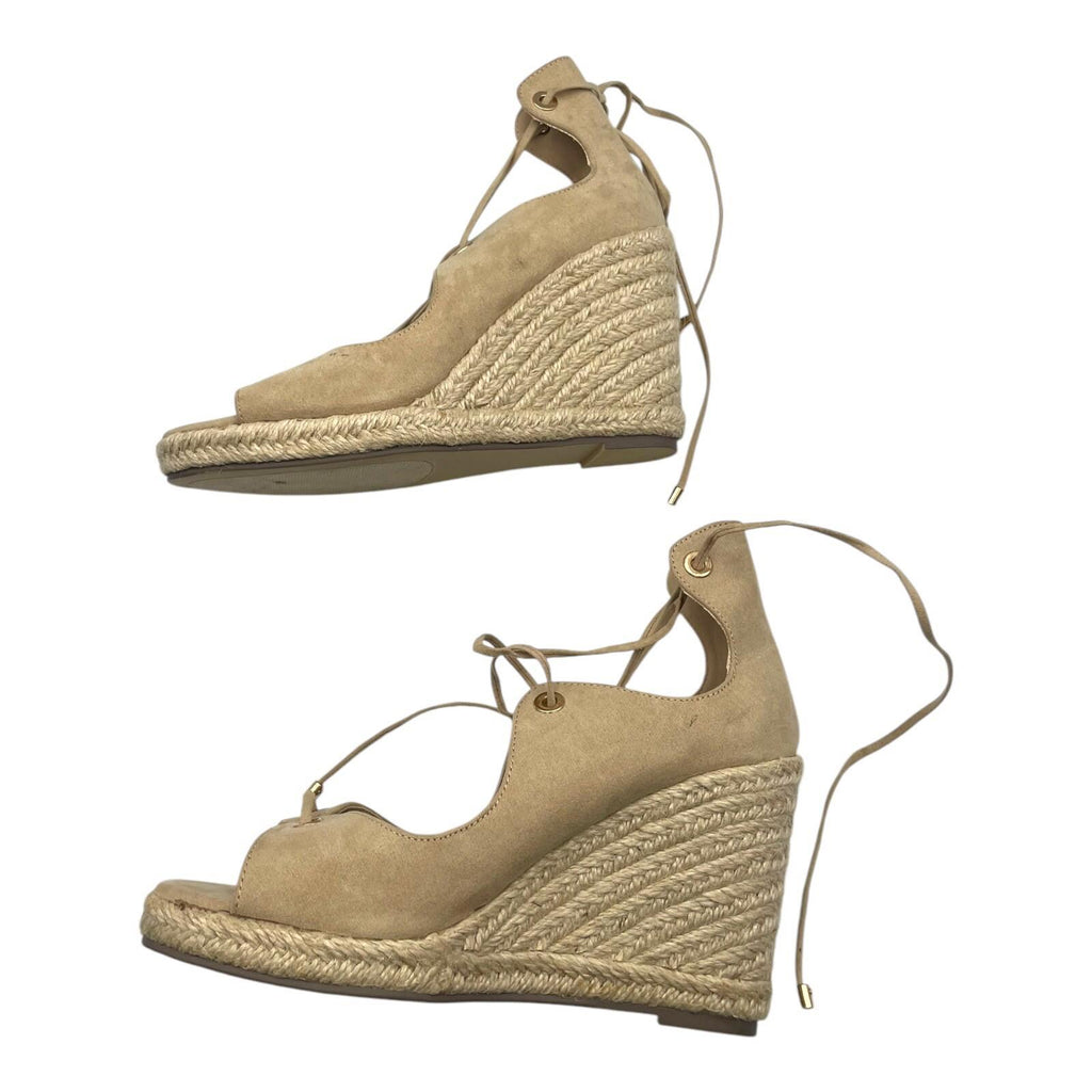 Just Fab Wedge Espadrille Shoes Women's UK Size 6 Beige Suede Lace-Up Ankle