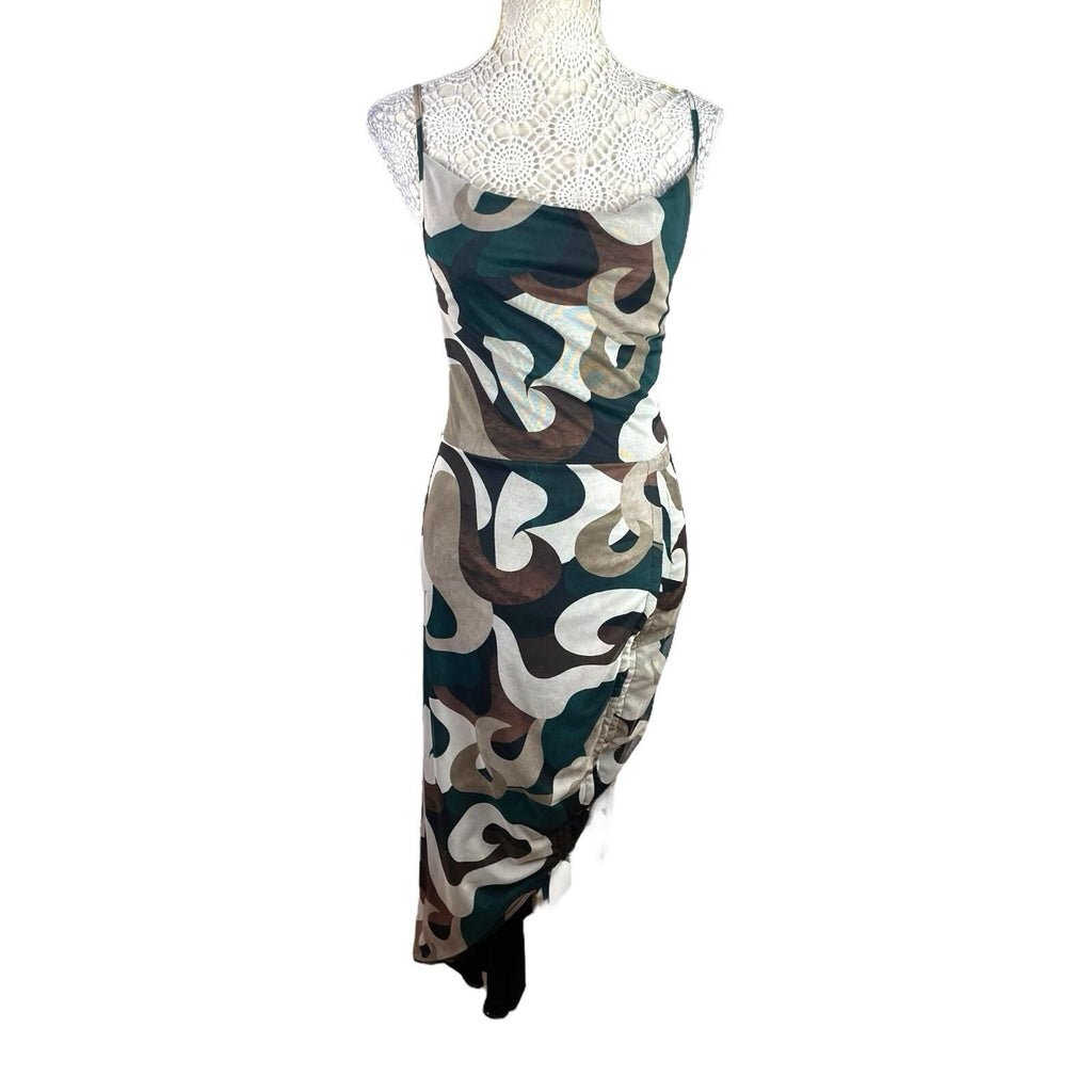 Pretty Little Thing Swirl Print Midi Dress Women's UK Size 10 Abstract Camisole